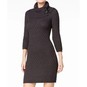 Calvin Klein Dress Charcoal Gray Textured Knit Buckled Cowl Neck Size L Career